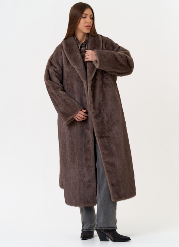 Женская шуба из эко меха с воротником шаль