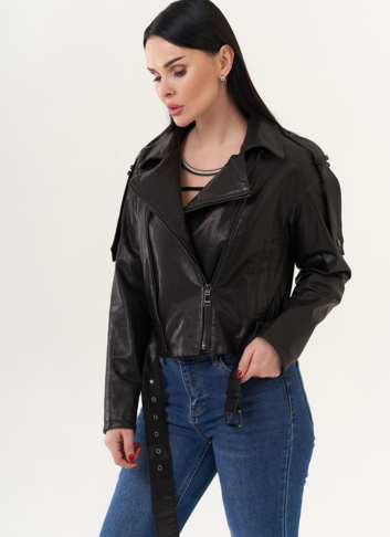 Куртка "косуха" из натуральной кожи с ремнем