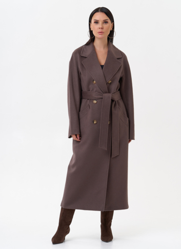 Длинное двубортное пальто с английским воротником