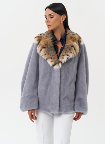 Куртка из меха норки с воротником их меха рыси