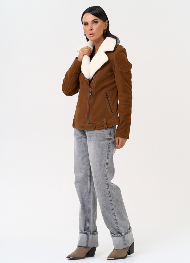 Косуха из натуральной замши с мехом модель № 31365 универмаг малина