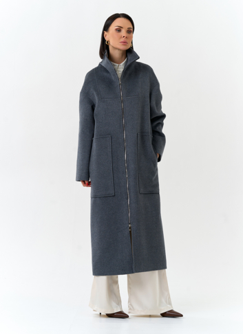 Женское длинное пальто с воротником стойкой