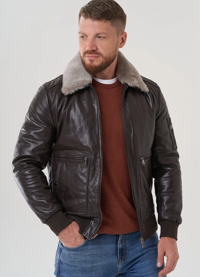 Мужская куртка из натуральной кожи  модель № 81840 универмаг малина