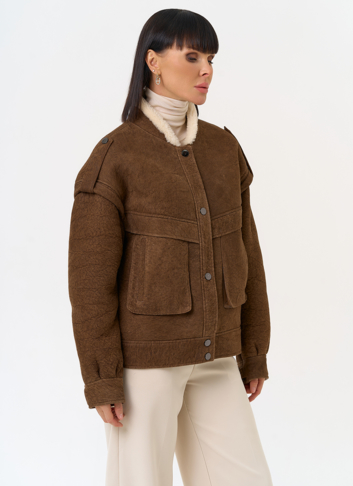 Женская натуральная дубленка в коричневом цвете