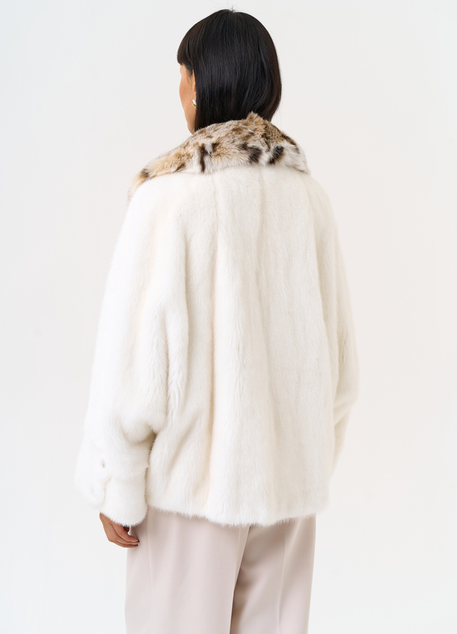 фото Куртка из меха норки с английским воротником из меха рыси модель № 31340