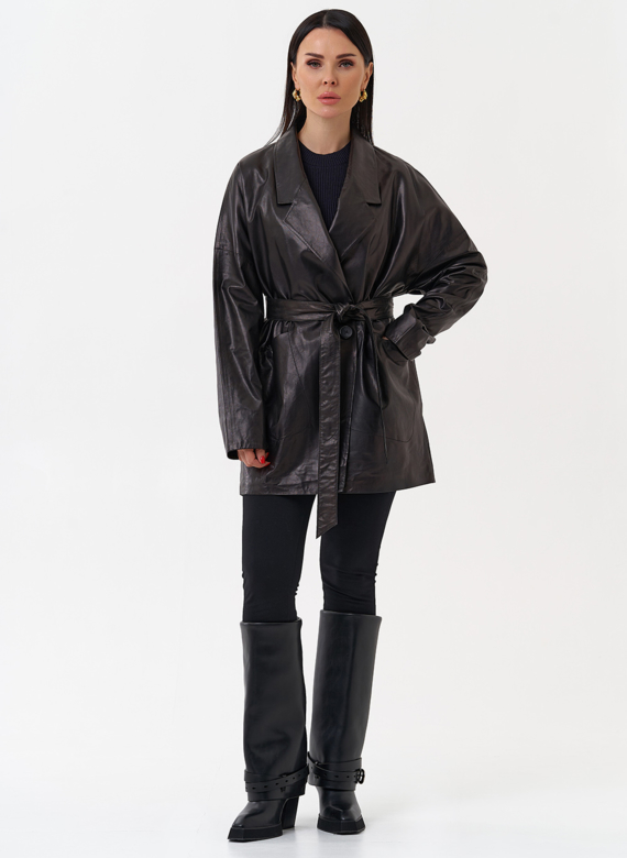 Жакет удлиненный из натуральной кожи