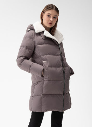 Комбинированный женский пуховик с капюшоном