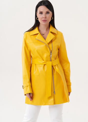 Удлиненный жакет из эко кожи с поясом