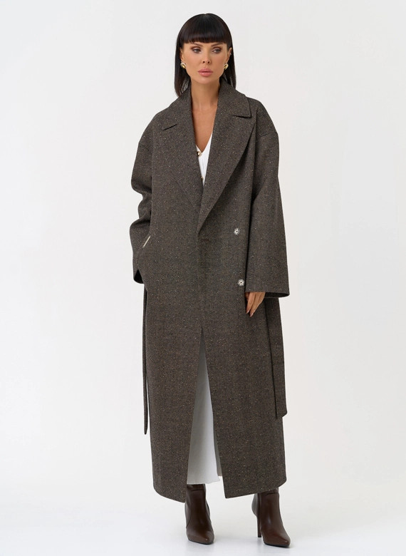 Женское длинное пальто с английским воротником