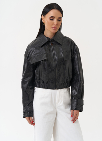 Куртка бомбер из эко кожи черного цвета