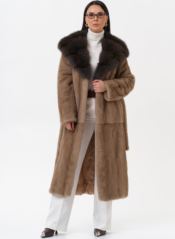 Длинная шуба из норки с куницей