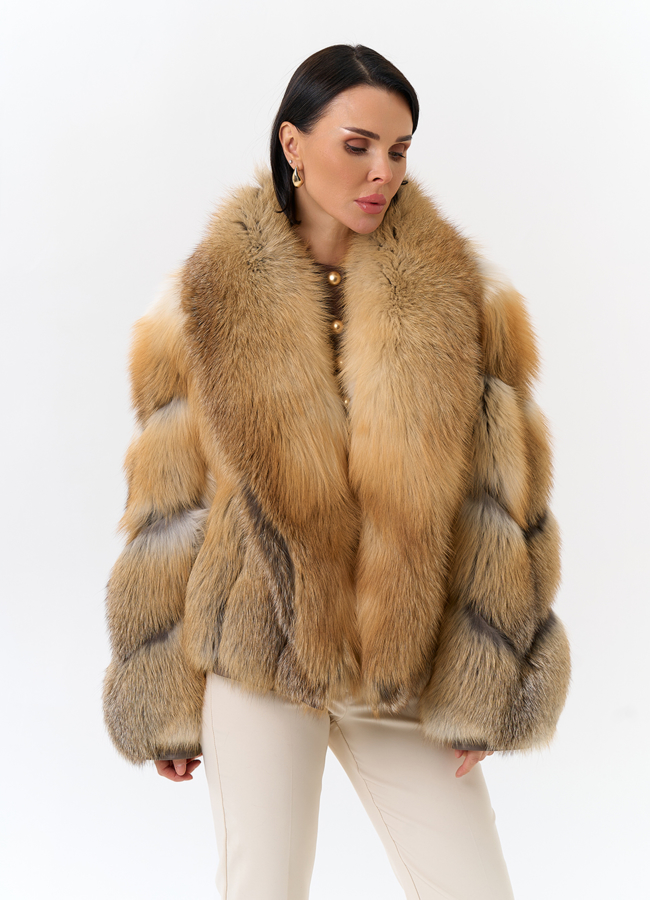 Укороченная шуба из меха рыжей лисы модель № 32501 универмаг малина
