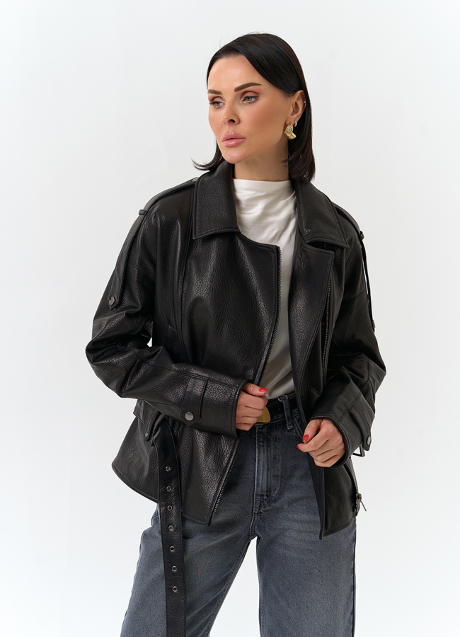 Женская куртка из натуральной кожи с поясом модель № 32678 универмаг малина