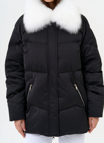 Женский пуховик с отделкой из меха песца