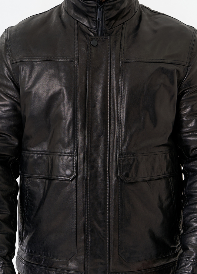 Куртка из натуральной кожи черного цвета модель № 25643 универмаг малина