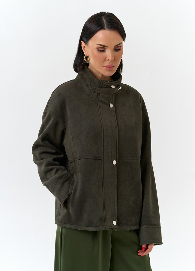 Женская дубленка из эко замши с воротником стойкой модель № 32583 универмаг малина