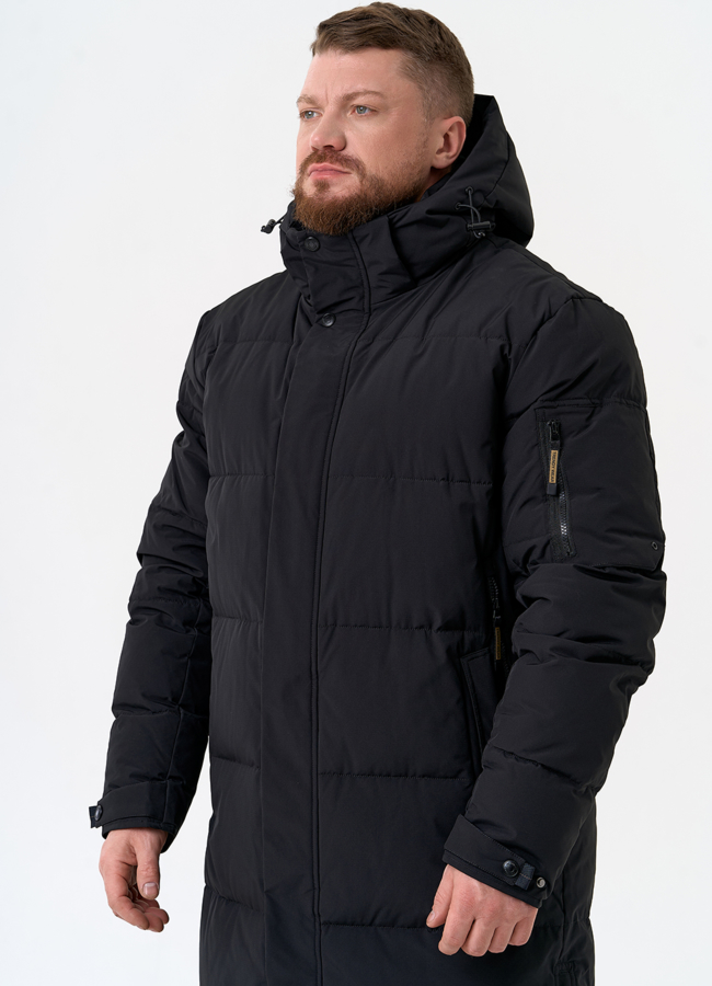 Мужской удлиненный пуховик с капюшоном модель № 31453 универмаг малина