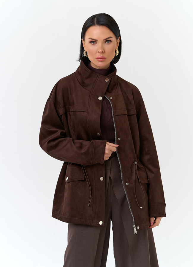 Женская куртка парка из эко замши  модель № 32775 меха малина