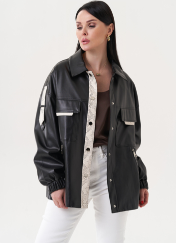 Куртка-рубашка из эко кожи с контрастными вставками