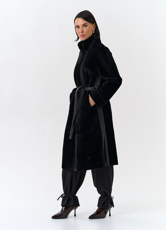 Женская двухсторонняя дубленка с поясом модель № 32198 в рассрочку