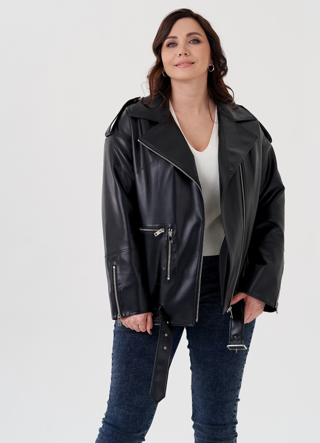 Куртка-косуха из эко кожи на утеплителе с натуральным мутоном модель № 24213 универмаг малина