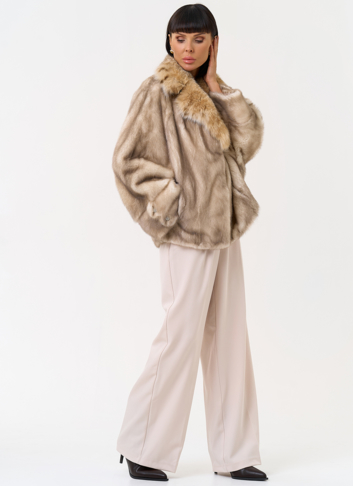 Куртка из меха норки с английским воротником из меха рыси
