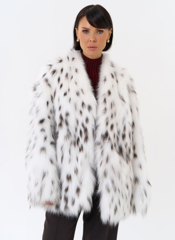 Шуба из лисы с инкрустацией под рысь