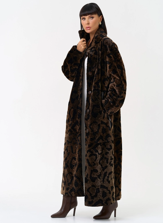 Женская натуральная дубленка с леопардовым принтом фото