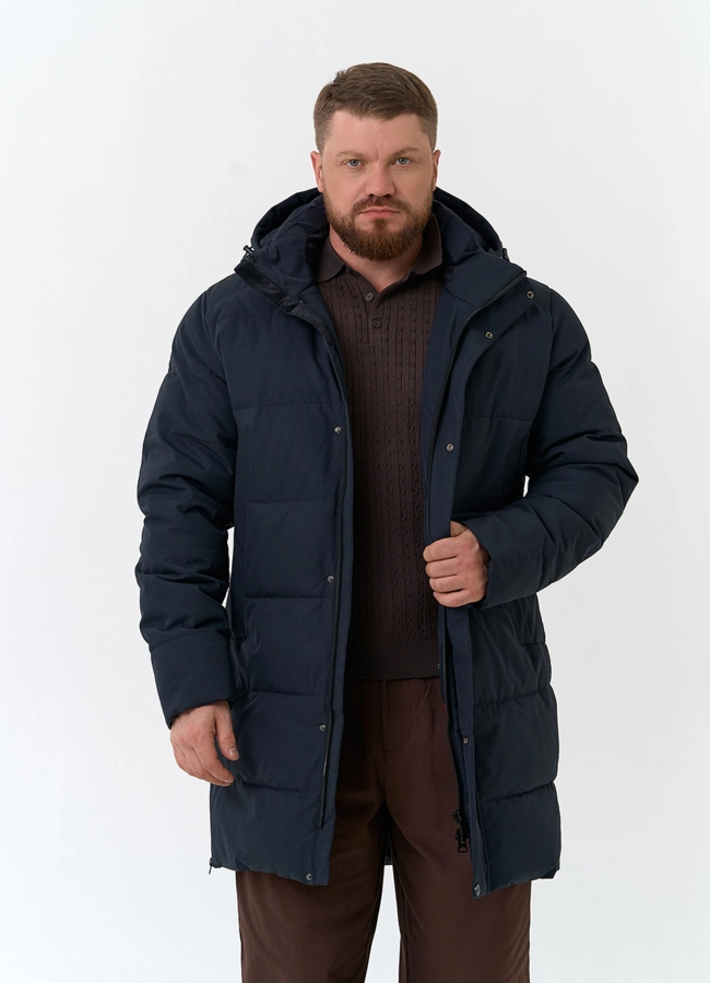 Мужской удлиненный пуховик с капюшоном модель № 34076 универмаг малина фото
