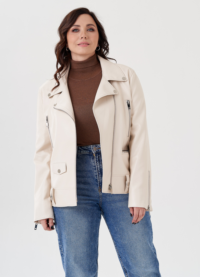 Светлая куртка косуха из эко кожи модель № 24218 универмаг малина