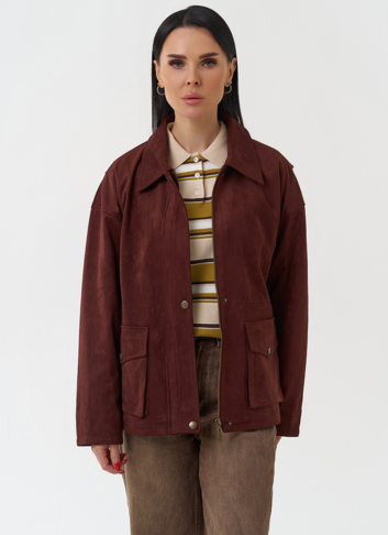 Женская парка из эко замши бордового цвета