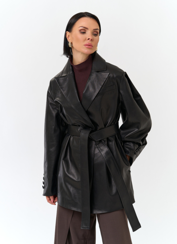 Жакет из натуральной кожи с поясом