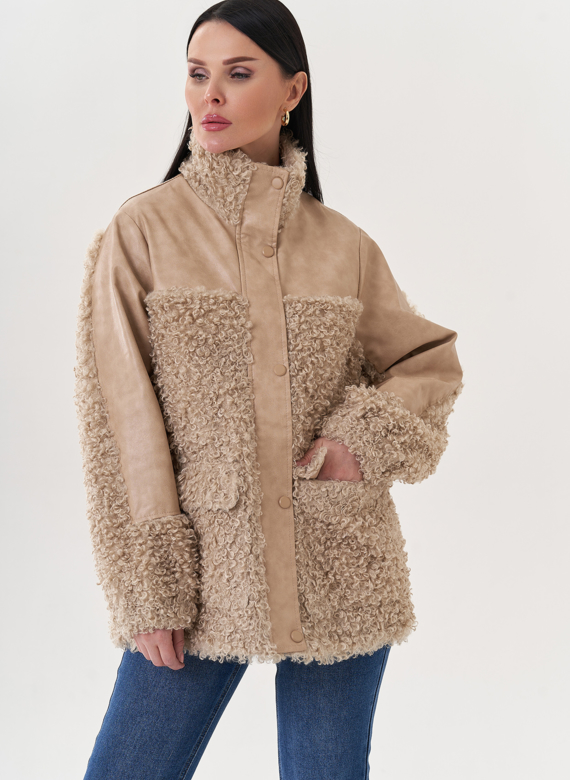 Комбинированный жакет из эко кожи