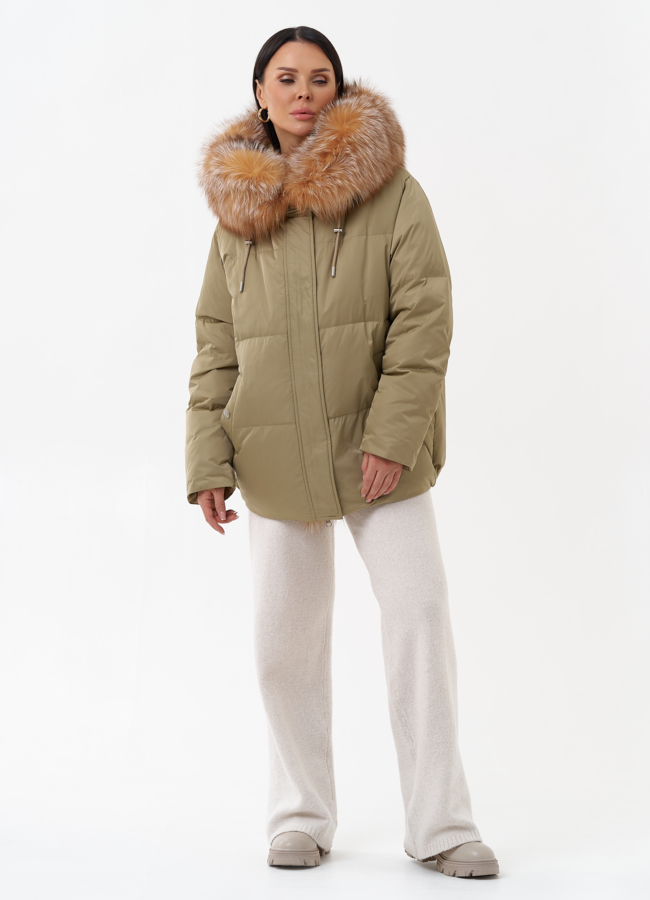 Пуховик с капюшоном из меха лисы модель № 29355 в рассрочку