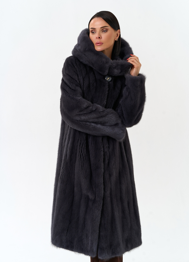 Шуба из меха норки с капюшоном модель № 32680 универмаг малина