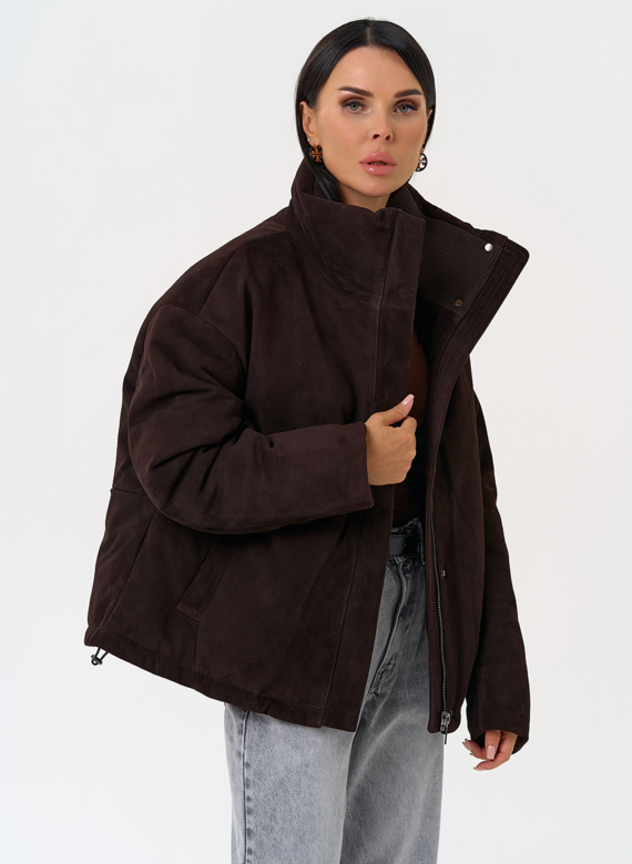 Куртка -пуховик из натуральной замши