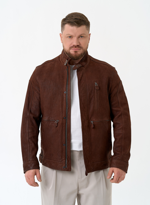 Мужская куртка из натуральной кожи коричневого цвета