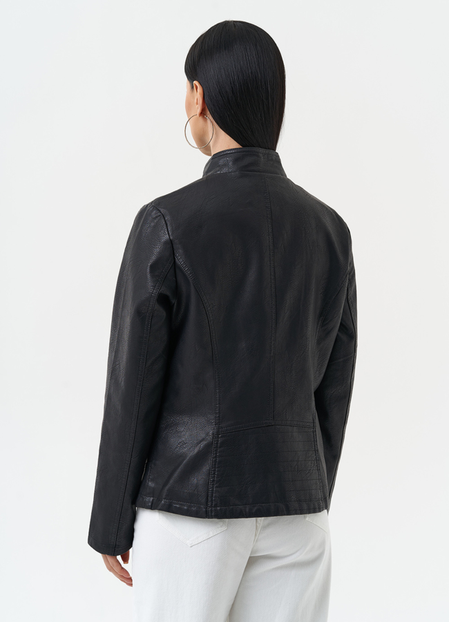 фото Куртка женская из эко кожи черного цвета модель № 30386