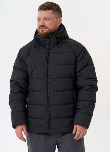 Мужской пуховик черного цвета с капюшоном