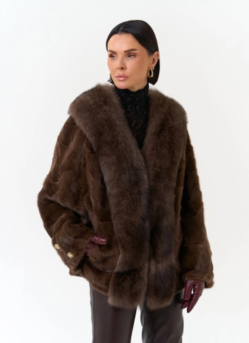 Шуба из норки с отделкой из меха песца фото