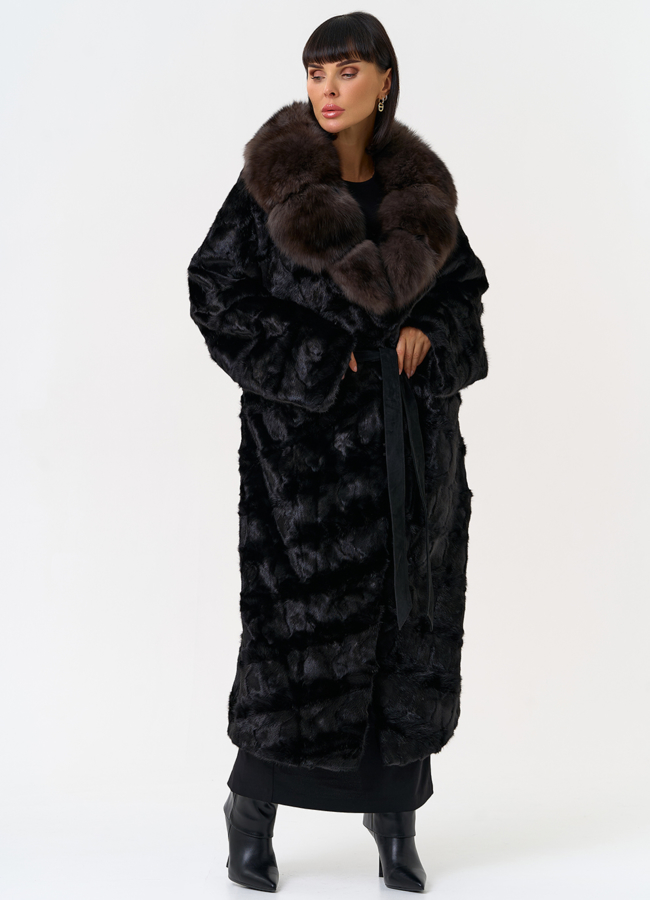 Женская шуба из меха норки с воротником из меха песца модель № 31487 в кредит