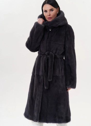 Шуба из норки с капюшоном фото