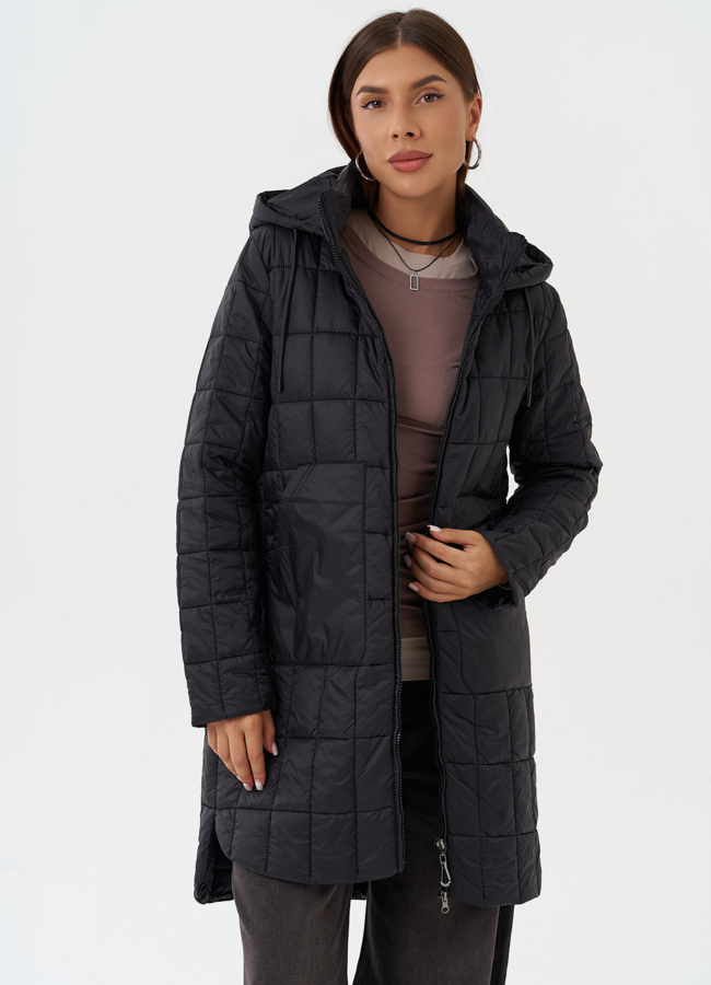 Стеганое пальто с капюшоном модель № 28296 универмаг малина