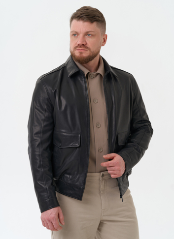 Мужская куртка из натуральной кожи черного цвета 