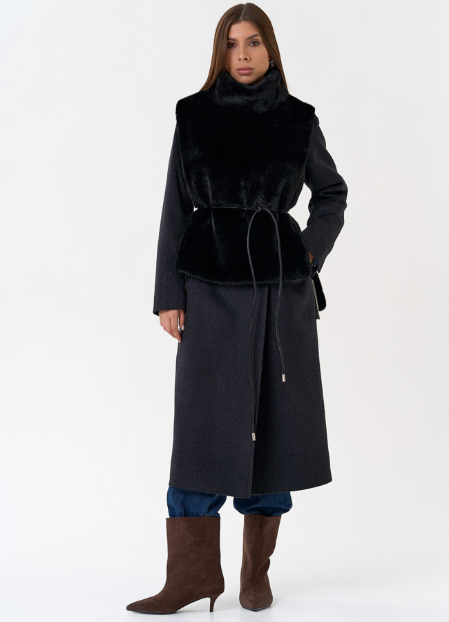 Женская манишка из эко меха в черном цвете модель № 31269 в рассрочку