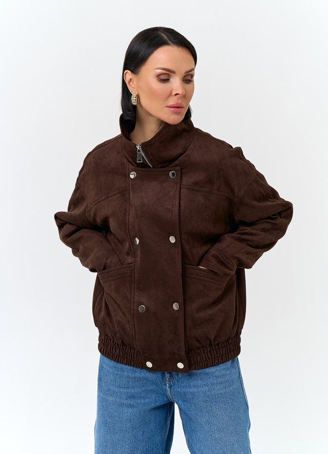 Женская утепленная куртка бомбер из эко замши модель № 32787 в рассрочку