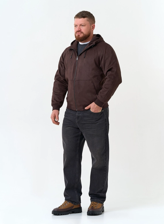 Мужская куртка бомбер из эко замши с капюшоном фото