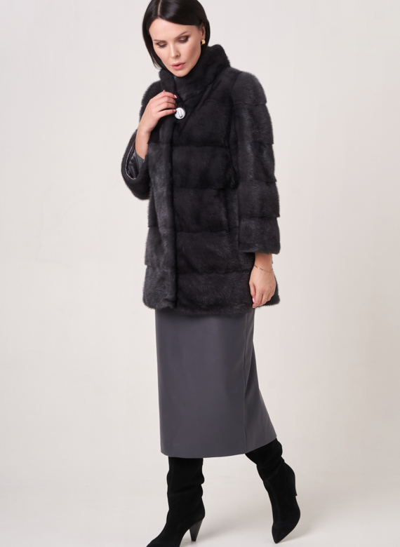 Норковая шуба трансформер, поперечная со стойкой