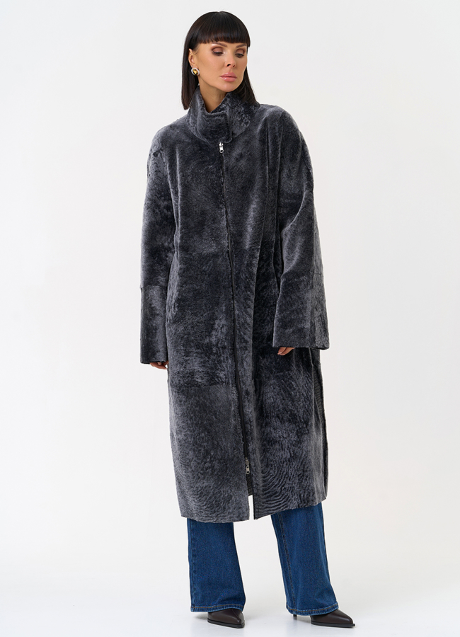 Женская двухсторонняя дубленка с воротником стойкой модель № 31478 в рассрочку