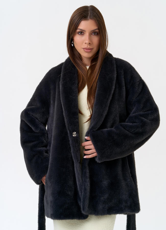 Женская шуба из эко меха с воротником шаль модель № 31227 универмаг малина